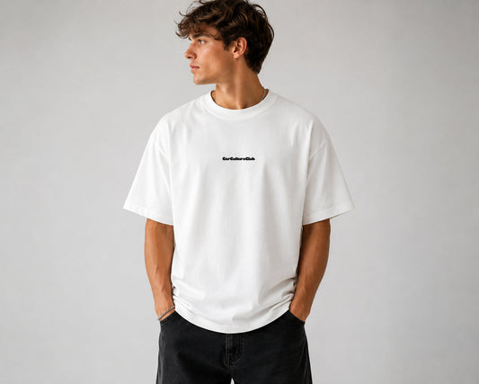 American Icon white T-shirt on model, front