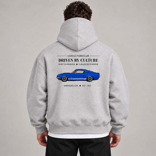 American Icon Hoodie — Grey, studio view with white T-shirt layer