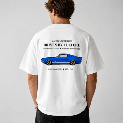 American Icon white T-shirt on model, back artwork