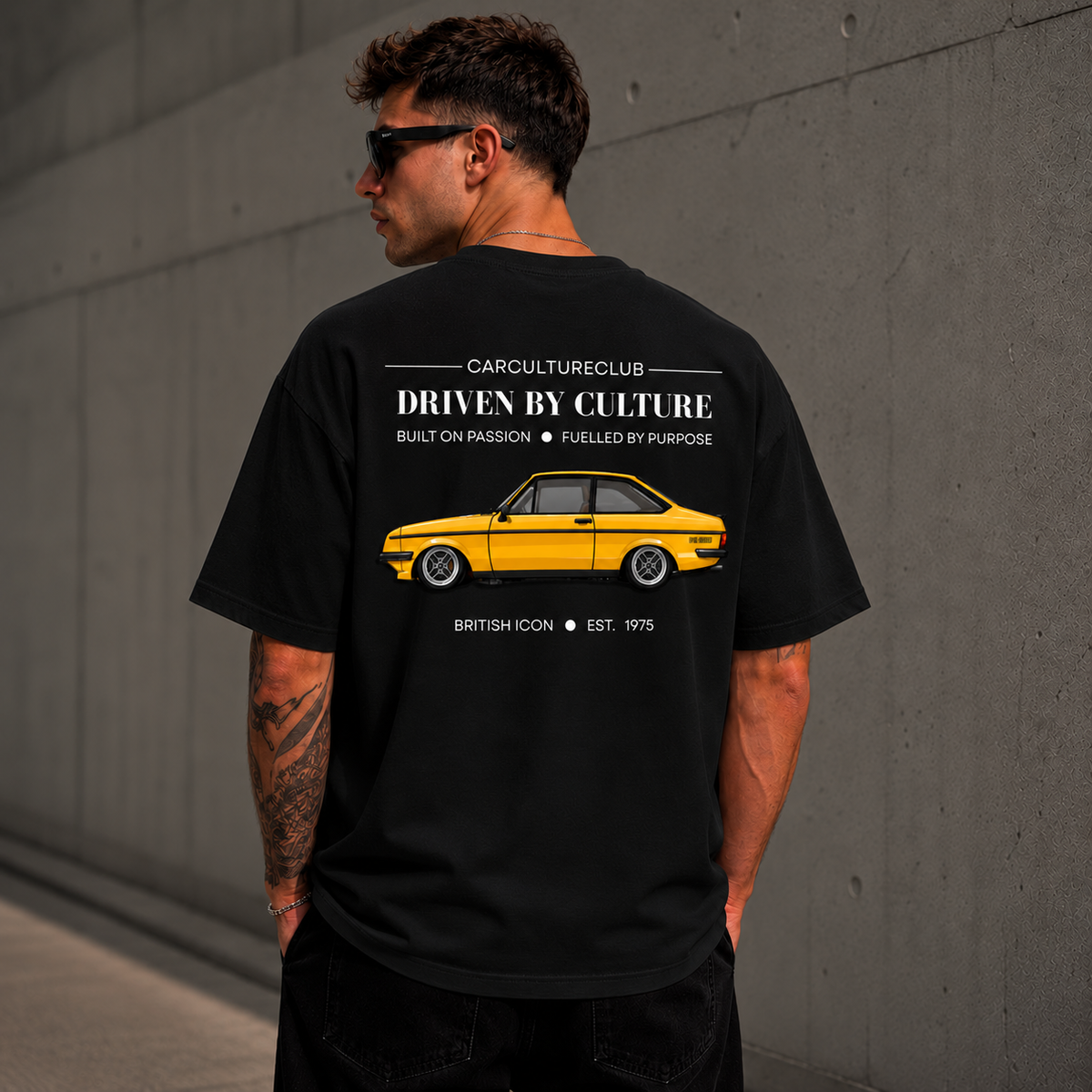 British Black Icon T-shirt back print, model view