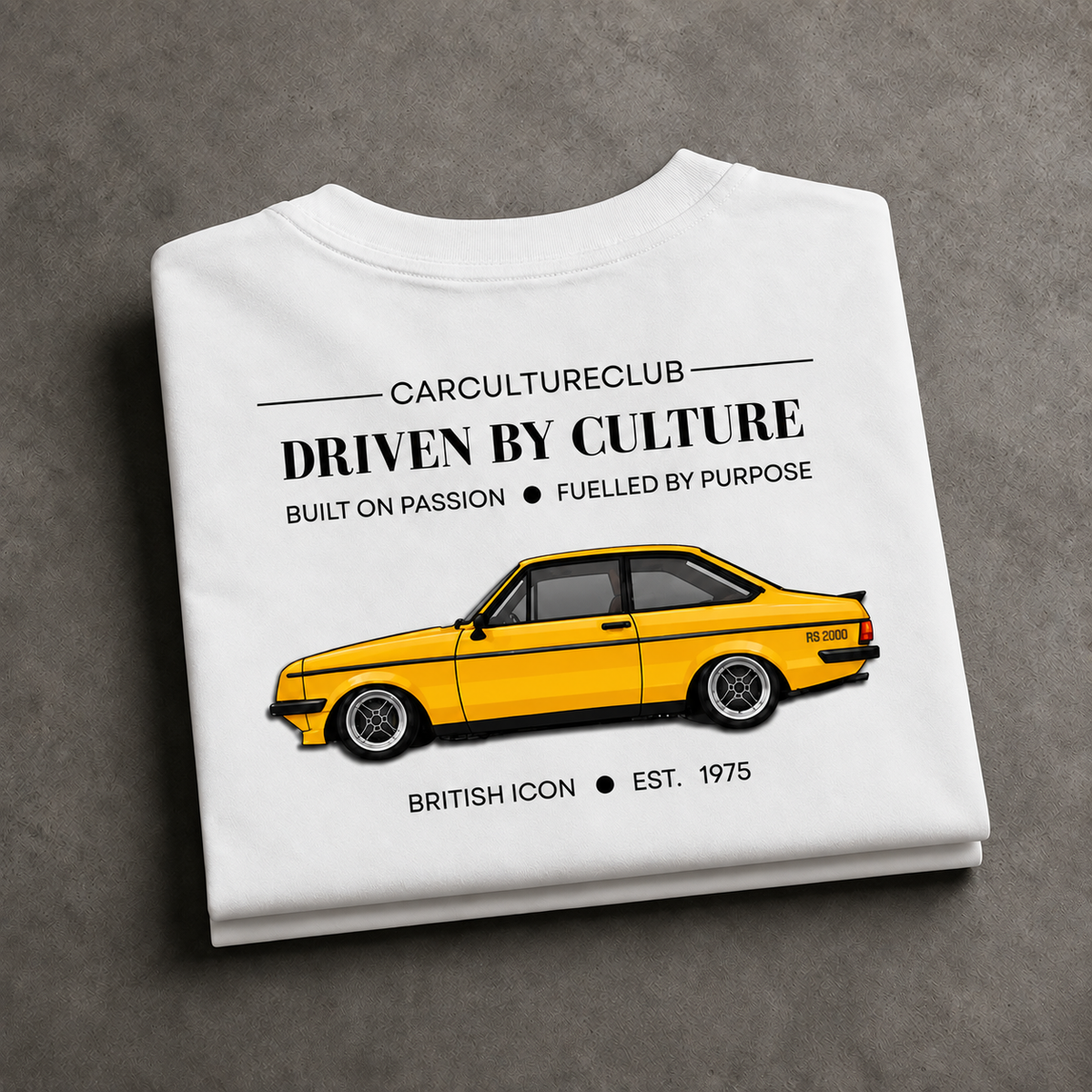 British White Icon T-shirt back print, folded view