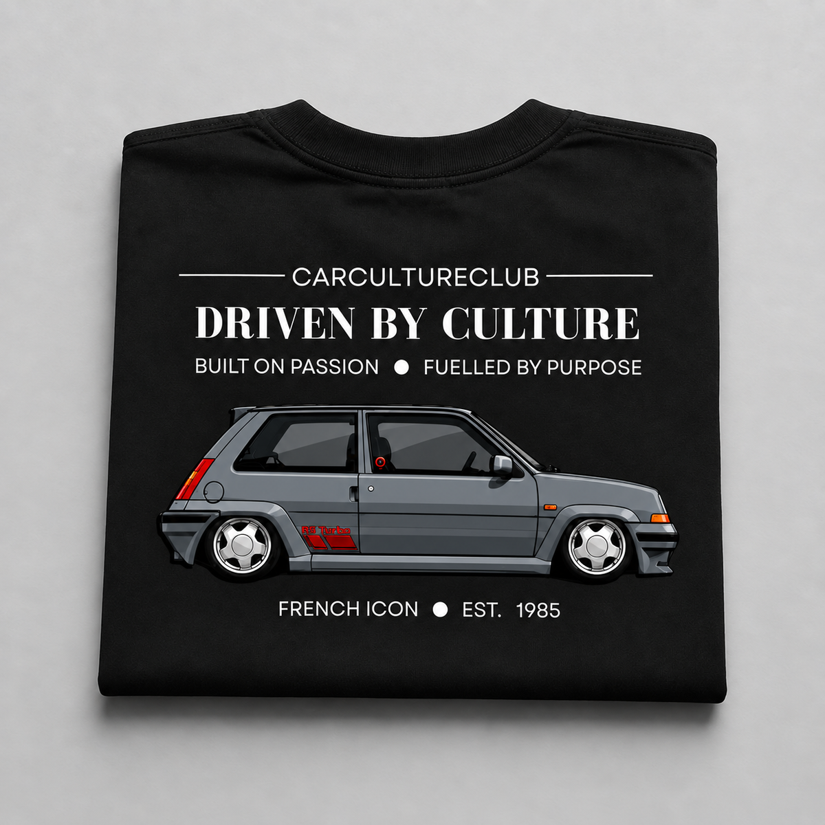 French Black Icon T-shirt back print, folded view