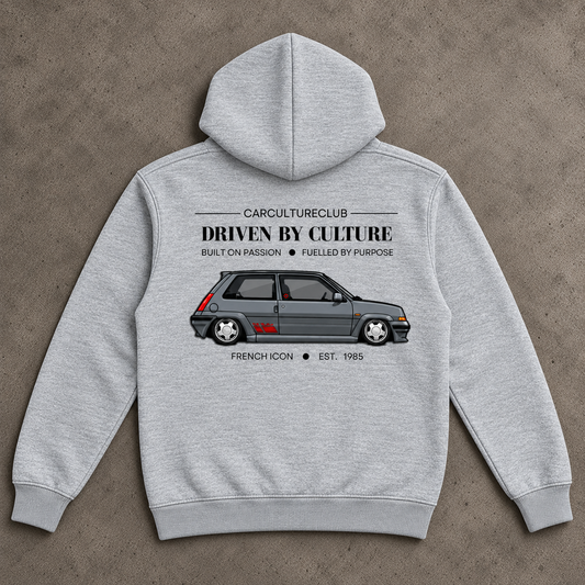 French Icon Hoodie — Grey, full back flat lay on stone