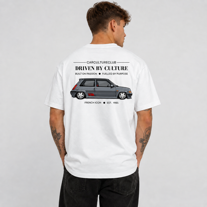 French White Icon T-shirt back print, model view