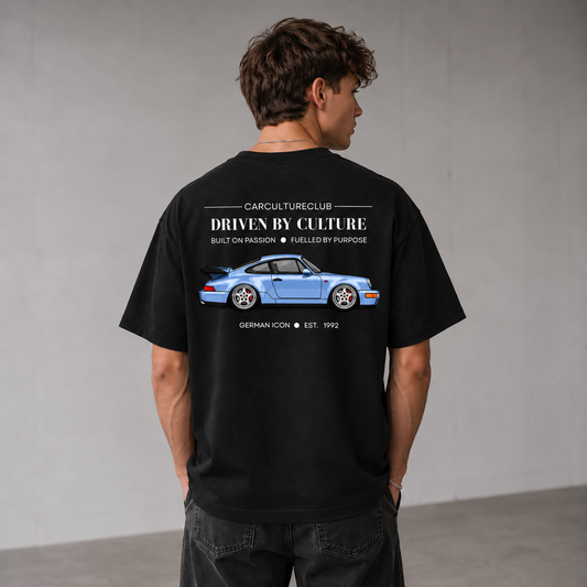 German Black Icon T-shirt back print, model view