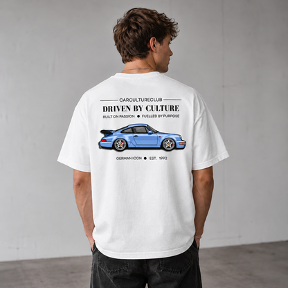 German White Icon T-shirt back print, model view