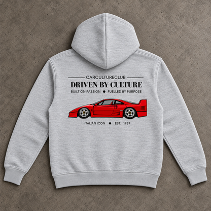 Italian Icon Hoodie — Grey, full back flat lay on stone