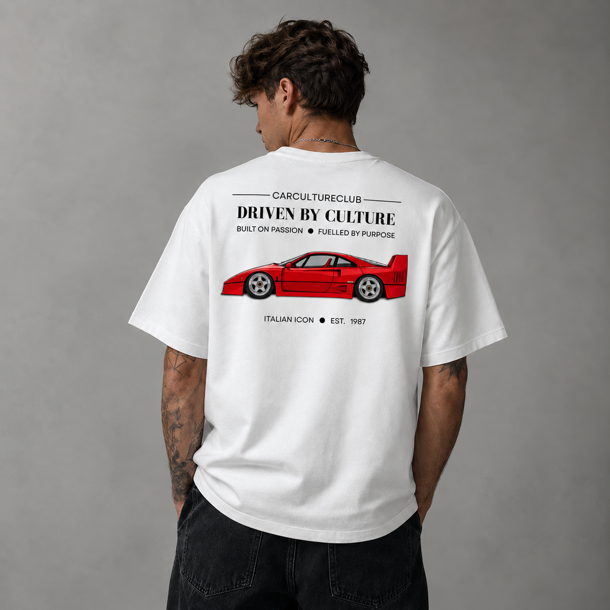 Italian Icon white T-shirt, back view on model