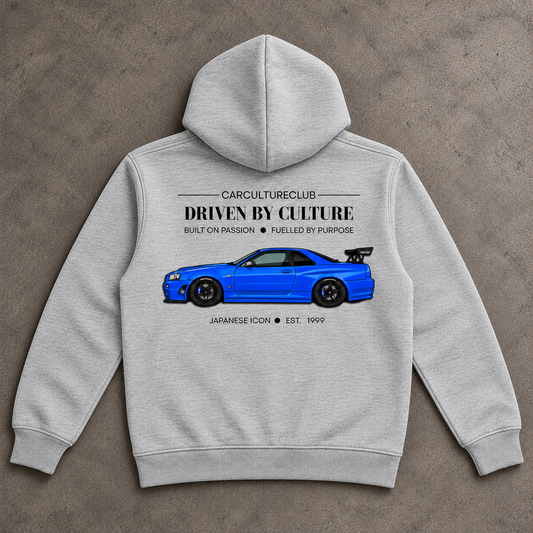 Japanese Icon Hoodie — Grey, full back flat lay on stone