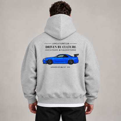 Japanese Icon Hoodie — Grey, studio view with white T-shirt layer